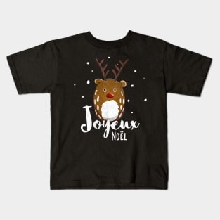 Joyeux Noel Merry Christmas With Reindeer Rudolph Kids T-Shirt